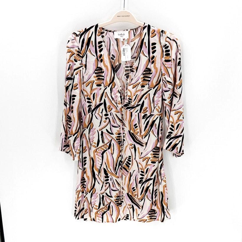 Ba&Sh Thesee Mini Dress Plunging Neckline 3/4 Sleeves Size M Airy Lightweight